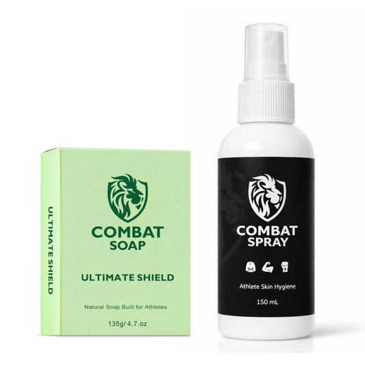 Combat Soap packaging and Combat Spray bottle on a white background