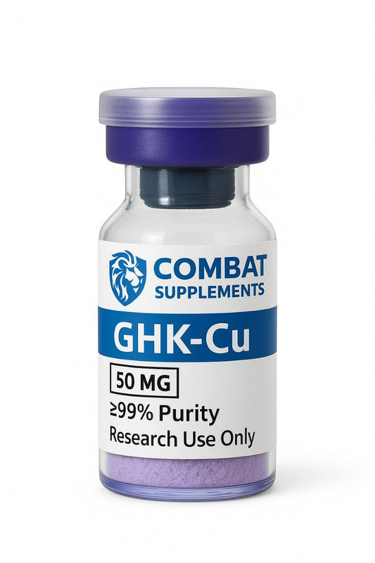 Combat Supplements GHK-Cu supplement bottle on a white background